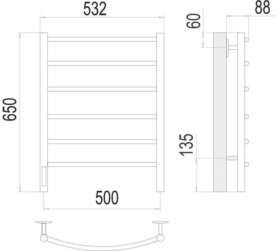 Полотенцесушитель Terminus Классик quick touch П6 500x650 левый 4670078531339