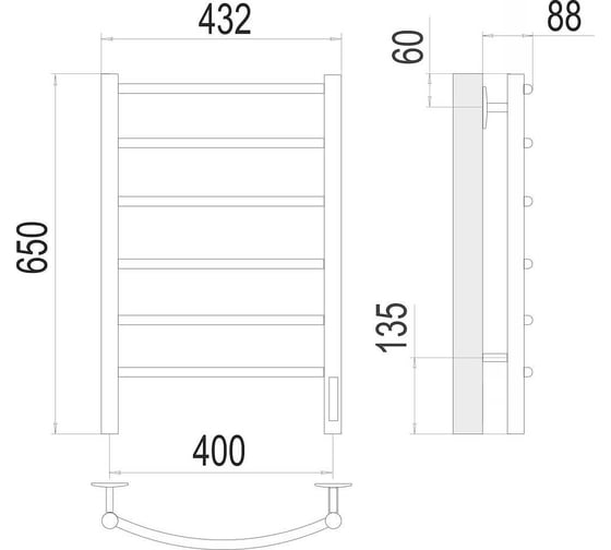 Полотенцесушитель Terminus Классик quick touch П6 400x650 4670078531308