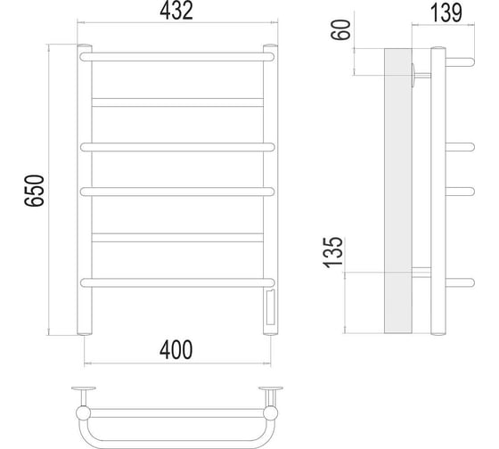 Полотенцесушитель Terminus Евромикс quick touch П6 400x650 4670078531261