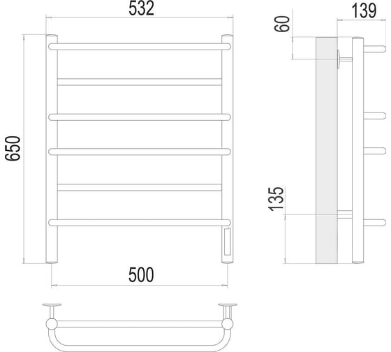 Полотенцесушитель Terminus Евромикс quick touch П6 500x650 4670078531278