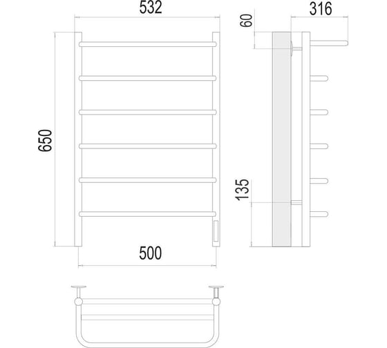 Полотенцесушитель Terminus Полка quick touch П6 500x650 4670078531438