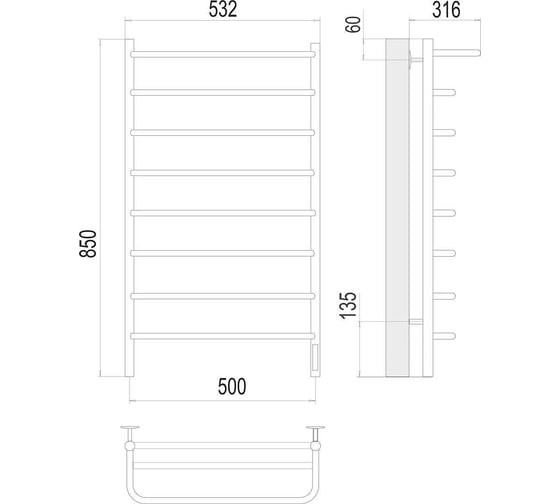 Полотенцесушитель Terminus Полка quick touch П8 500x850 4670078524836