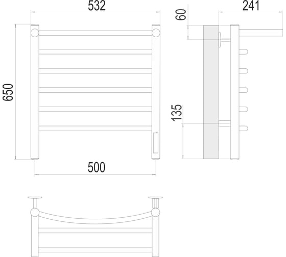 Полотенцесушитель Terminus Классик с полкой quick touch П6 500x650 4670078531391