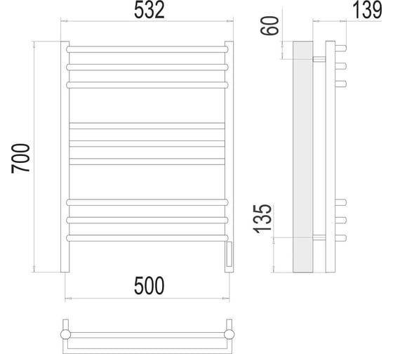 Полотенцесушитель Terminus Прато sensor quick touch П9 500x700 4670078531506