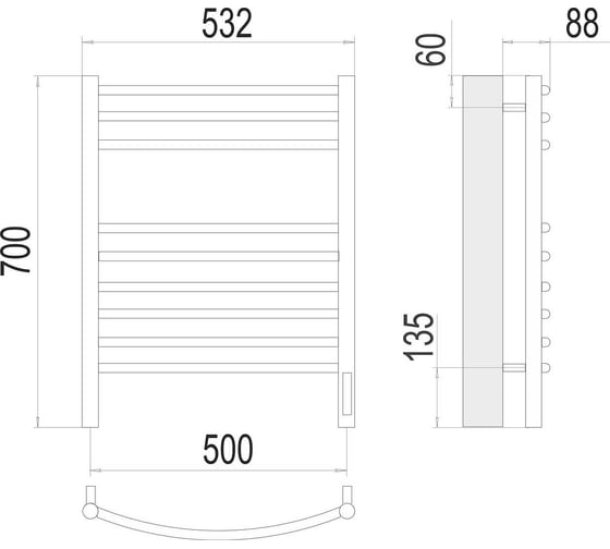 Полотенцесушитель Terminus Классик sensor quick touch П9 500x700 4670078527356
