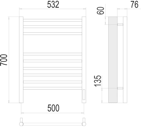 Полотенцесушитель Terminus Аврора sensor quick touch П9 500x700 4670078527240