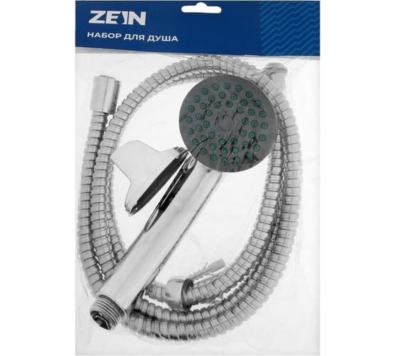 Набор для душа Zein Z0401, шланг 150 см, держатель, гайки металл, лейка 1 режим 6931445