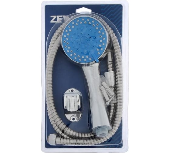 Набор для душа Zein Z0705, шланг 150 см, держатель, лейка 5 режимов, синий/хром 6931452