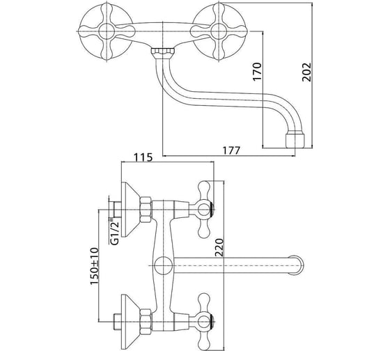 Смеситель для кухни KONNER ELEMENT CROSS настенный ELС2310 6088166