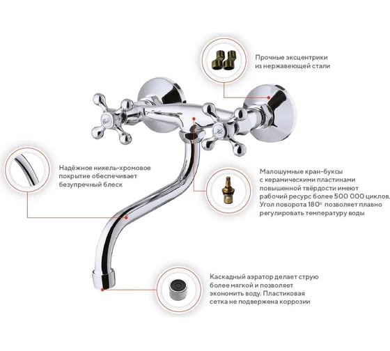 Смеситель для кухни KONNER ELEMENT CROSS настенный ELС2310 6088166
