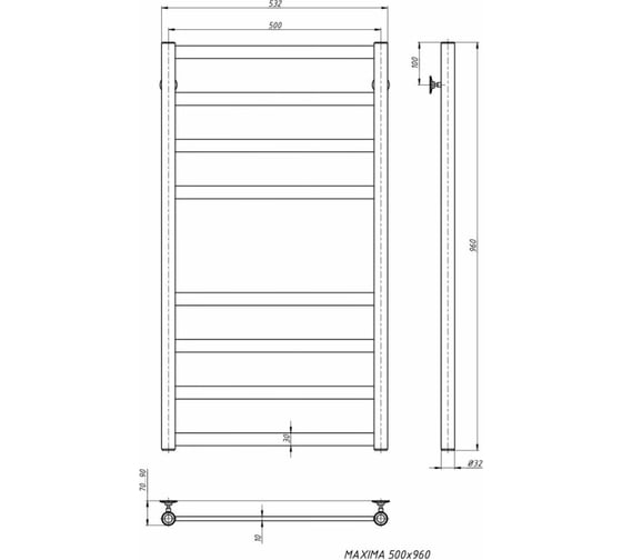 Водяной полотенцесушитель STINOX Maxima черный MAX100-BM