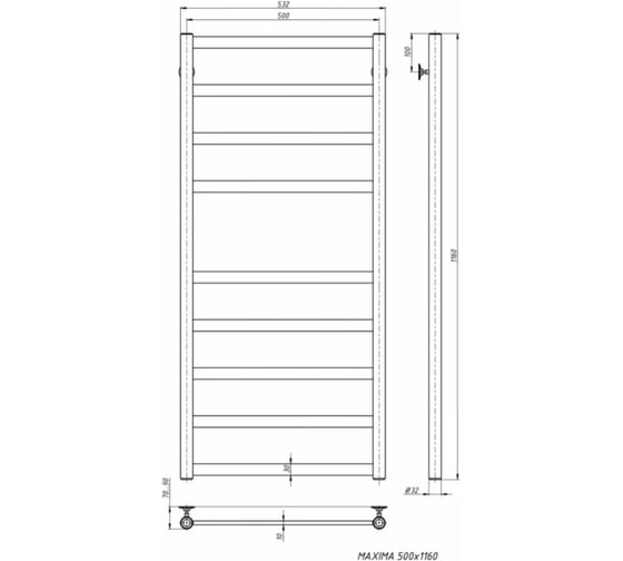Водяной полотенцесушитель STINOX Maxima черный MAX120-BM