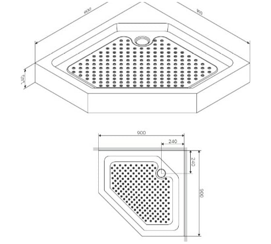 Поддон Damixa 5-corner 90x90, с сифоном DX35WT-405-090MT