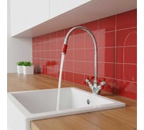 Смеситель для кухни FASHUN красный/хром - гайка, гиб. излив, силумин A43127-10