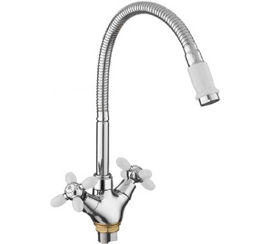 Смеситель для кухни FASHUN белый/хром, гайка, гибкий излив, силумин A43127-8 1