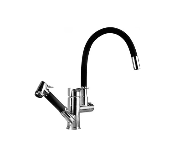 Смеситель для кухни MATRIX SMF-373022 с дополнительной выдвижной лейкой, черный силиконовый излив 5693