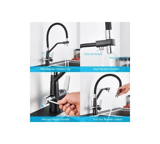 Смеситель для кухни MATRIX Filter SMF-323357/CB 40 мм, 2 в 1, хром, с дополнительным краном для питьевой