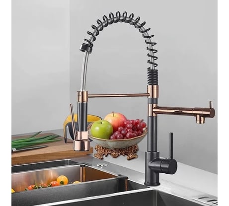 Смеситель для кухни MATRIX SMF-323147/BRG пружинный, черный + розовое золото 1020