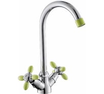 Смеситель для кухни Антей Радуга с 2-мя рукоятками, с высоким изливом, цветной наконечник и ручка, зеленый 5970714-ANT