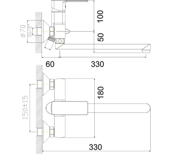Смеситель для ванны Gota Rocio Vigo переключение душа d35 1/10 014710-GOTA