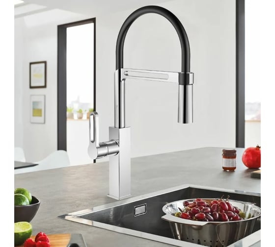 Смеситель для кухни Golden Fox Kitchen pro с гибким силиконовым изливом, черный, 2-х режимный аэратор 11022-FOX