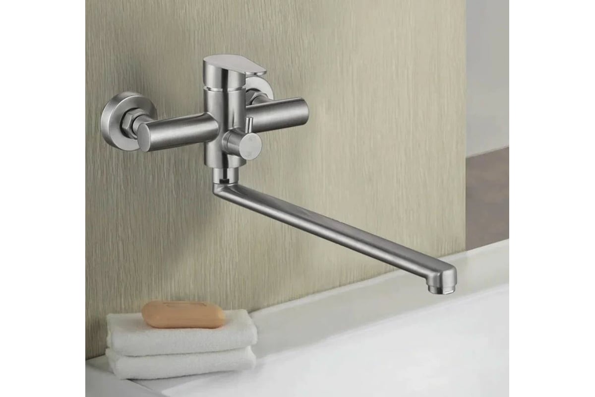 Смеситель для ванны Golden Fox Lomond с длинным изливом, нержав.сталь ...