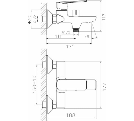 Смеситель для ванны Golden Fox St.James с коротким литым изливом, латунь 10413-FOX