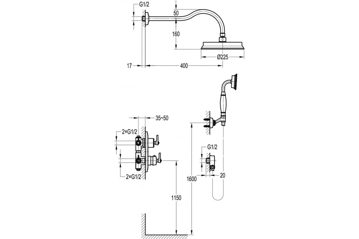 Скрытый смеситель с верхним подключением семейного душа Swedbe ...