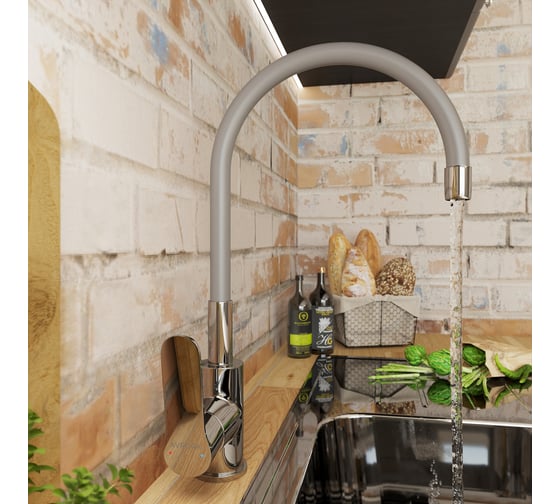 Смеситель для кухни AVRORA-WM Avrora Kitchen с высоким гибким изливом серый AV9002G