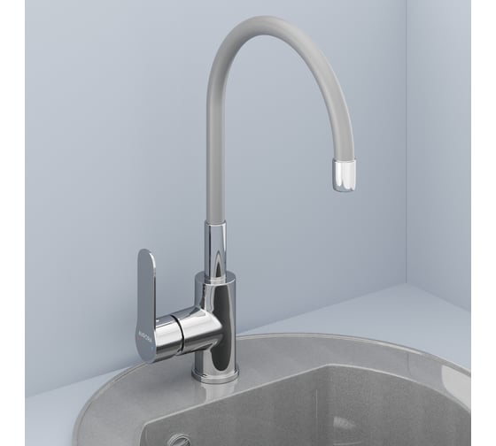 Смеситель для кухни AVRORA-WM Avrora Kitchen с высоким гибким изливом серый AV9002G