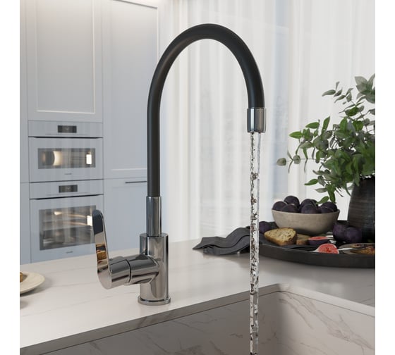 Смеситель для кухни AVRORA-WM Avrora Kitchen с высоким гибким изливом черный AV9002B