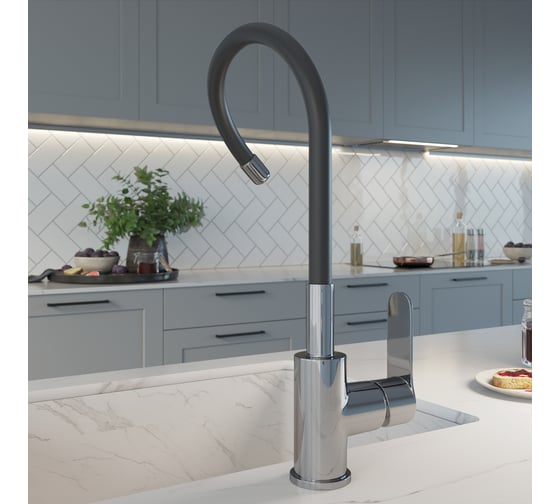 Смеситель для кухни AVRORA-WM Avrora Kitchen с высоким гибким изливом черный AV9002B