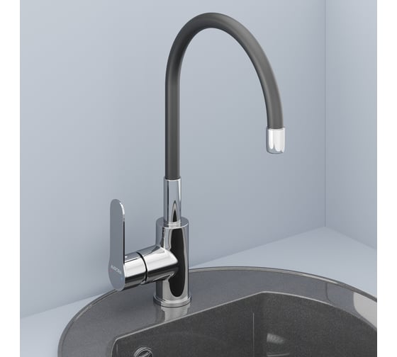 Смеситель для кухни AVRORA-WM Avrora Kitchen с высоким гибким изливом черный AV9002B