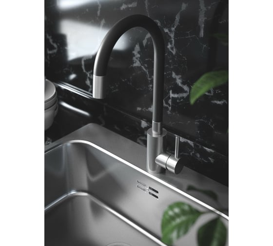 Смеситель для кухни KONNER KITCHEN черный, поворотный высокий гибкий излив KIT1209BK 6150856