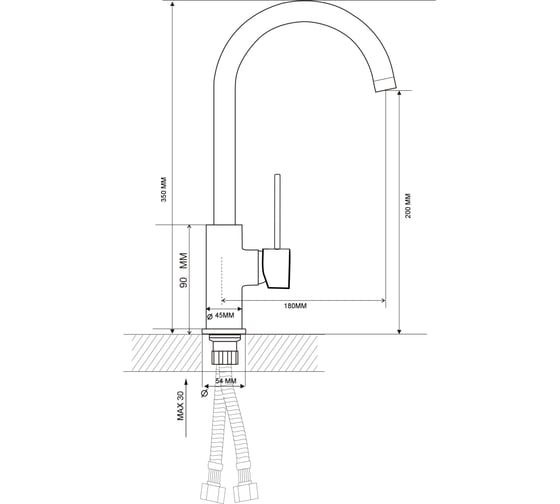 Смеситель для кухни KONNER KITCHEN черный, поворотный высокий гибкий излив KIT1209BK 6150856