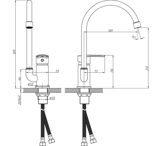 Смеситель для кухни KONNER KITCHEN с высоким поворотным изливом KIT1204 6128602