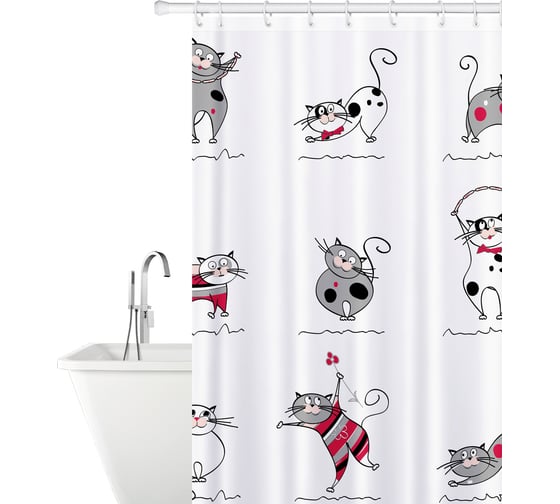 Штора для ванной Tatkraft FUNNY CATS TEXTILE 14664 1