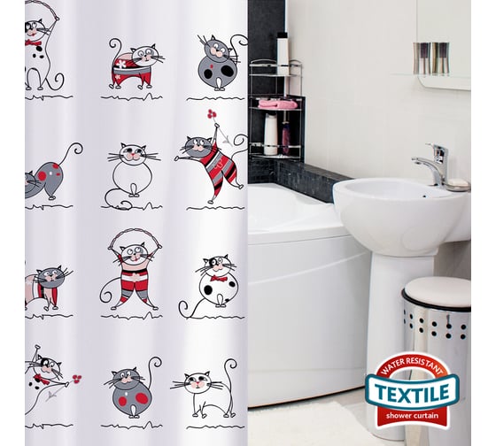 Штора для ванной Tatkraft FUNNY CATS TEXTILE 14664