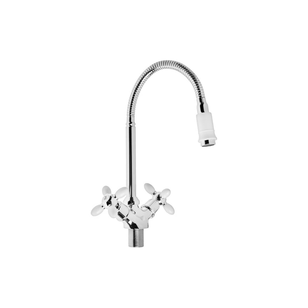 Смеситель для кухни Zein гибкий излив, кран-букса латунь 1/2\", белый ...