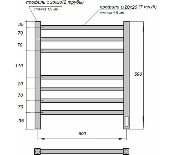 Электрический полотенцесушитель Point Вега П7 500x600, диммер справа, белый PN71856W