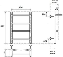Электрический полотенцесушитель Point Афина П3 400x600 с полкой, диммер справа, черный PN04846PB