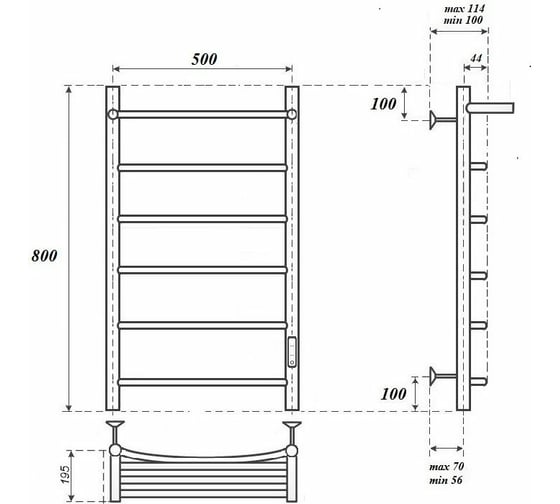 Электрический полотенцесушитель Point Афина П5 500x800 с полкой, диммер справа, хром PN04858P