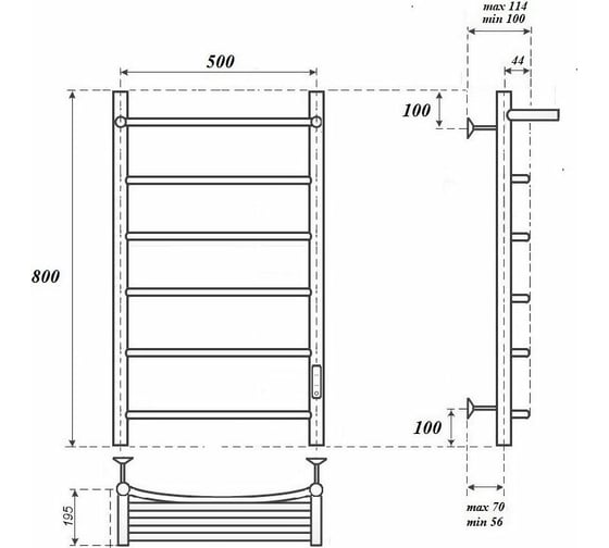 Электрический полотенцесушитель Point Афина П5 500x800 с полкой, диммер справа, белый PN04858PW