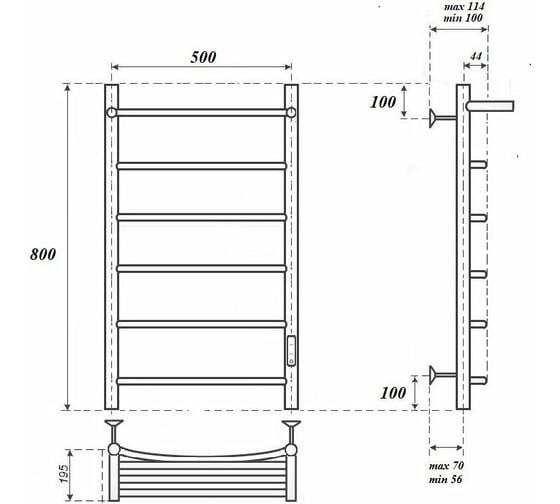 Электрический полотенцесушитель Point Афина П5 500x800 с полкой, диммер справа, черный PN04858PB