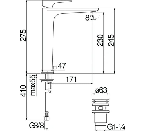 Смеситель для раковины Nobili SEVEN высокий, матовый черный SE124128/2BM 00000106573
