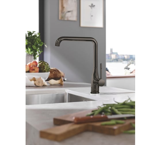 Однорычажный смеситель для мойки GROHE Essence New L- излив, цвет темный графит 30269A00