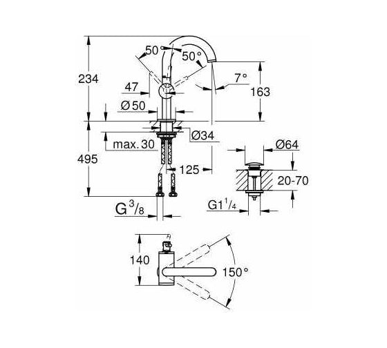 Однорычажный смеситель для раковины GROHE Atrio New на 1 отверстие 32043AL3