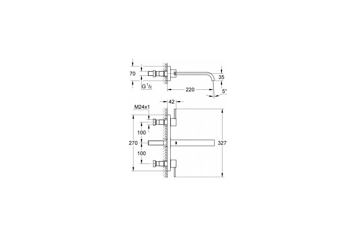 Смеситель для раковины GROHE Allure на 3 отверстия, вынос 220 мм ...