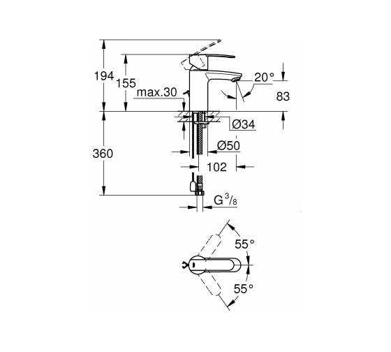 Однорычажный смеситель для раковины GROHE Wave Cosmopolitan с цепочкой 23204000