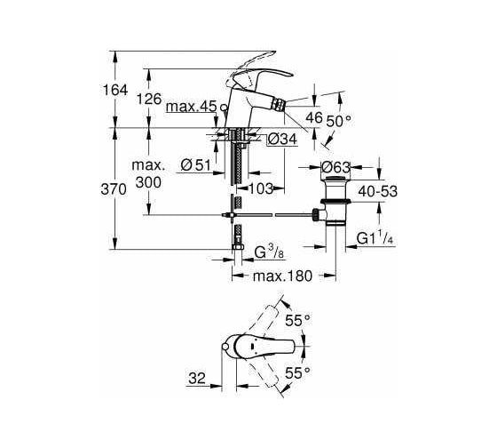 Смеситель для биде GROHE Eurosmart 2015 со сливным гарнитуром 23789002